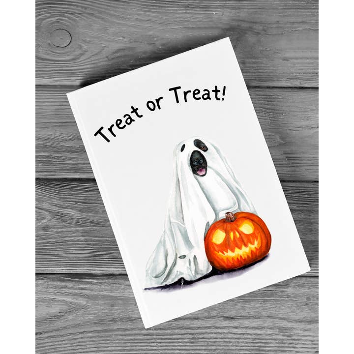 Julia's Palette - Vendita all'ingrosso Biglietti per Halloween - Biglietto di auguri per Halloween Treat or Treat Black Lab