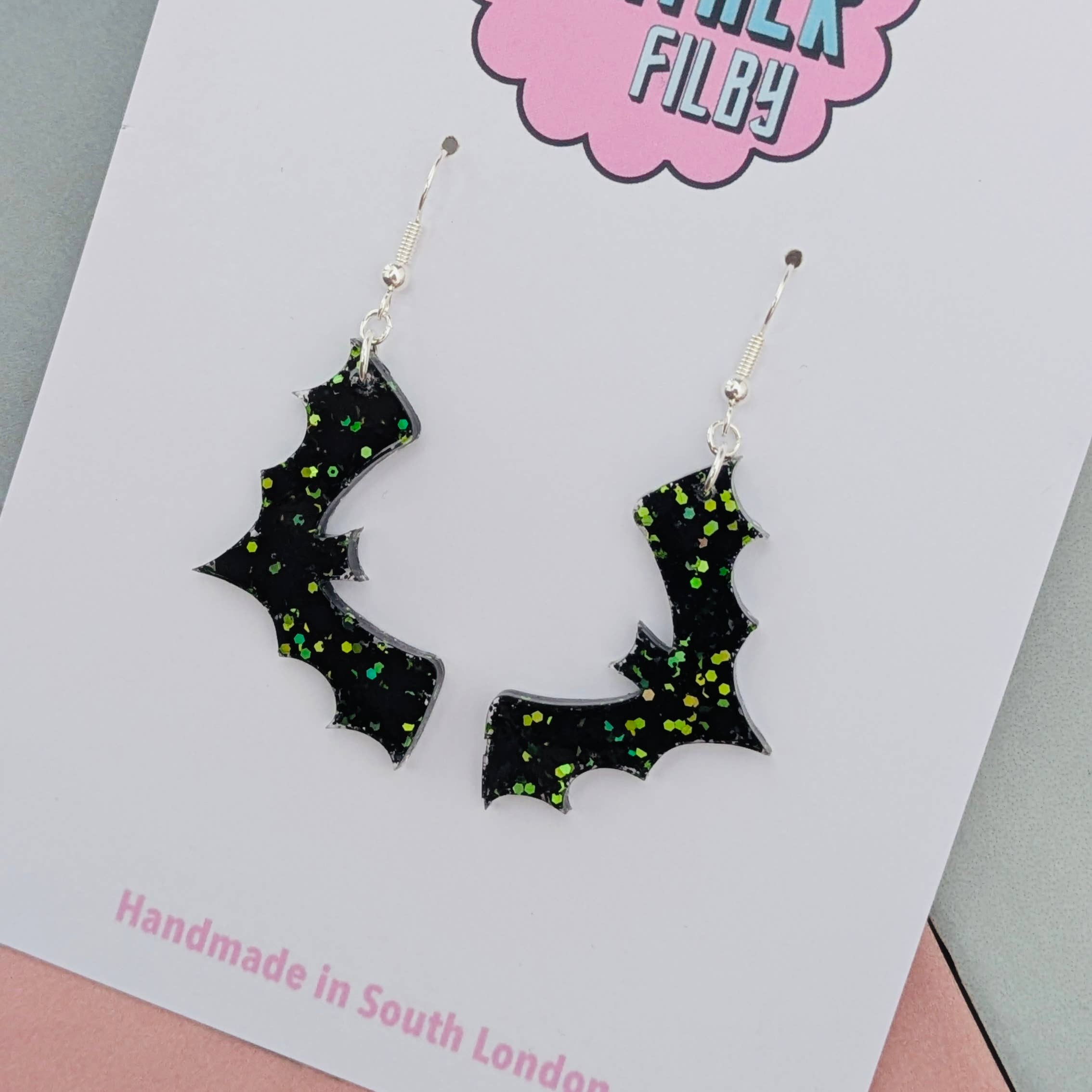 By Heather Filby - Wholesale Hangende/ronde oorbellen - Vleermuis Glitters Oorbellen2