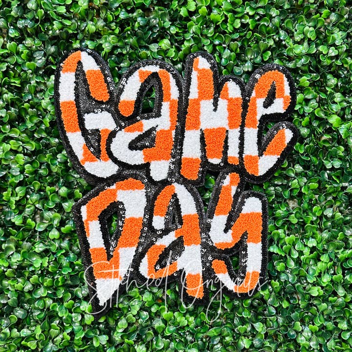 Stitched Originals - Wholesale Patch - Orange Checkered Game Day Patch, Iron on Patch1