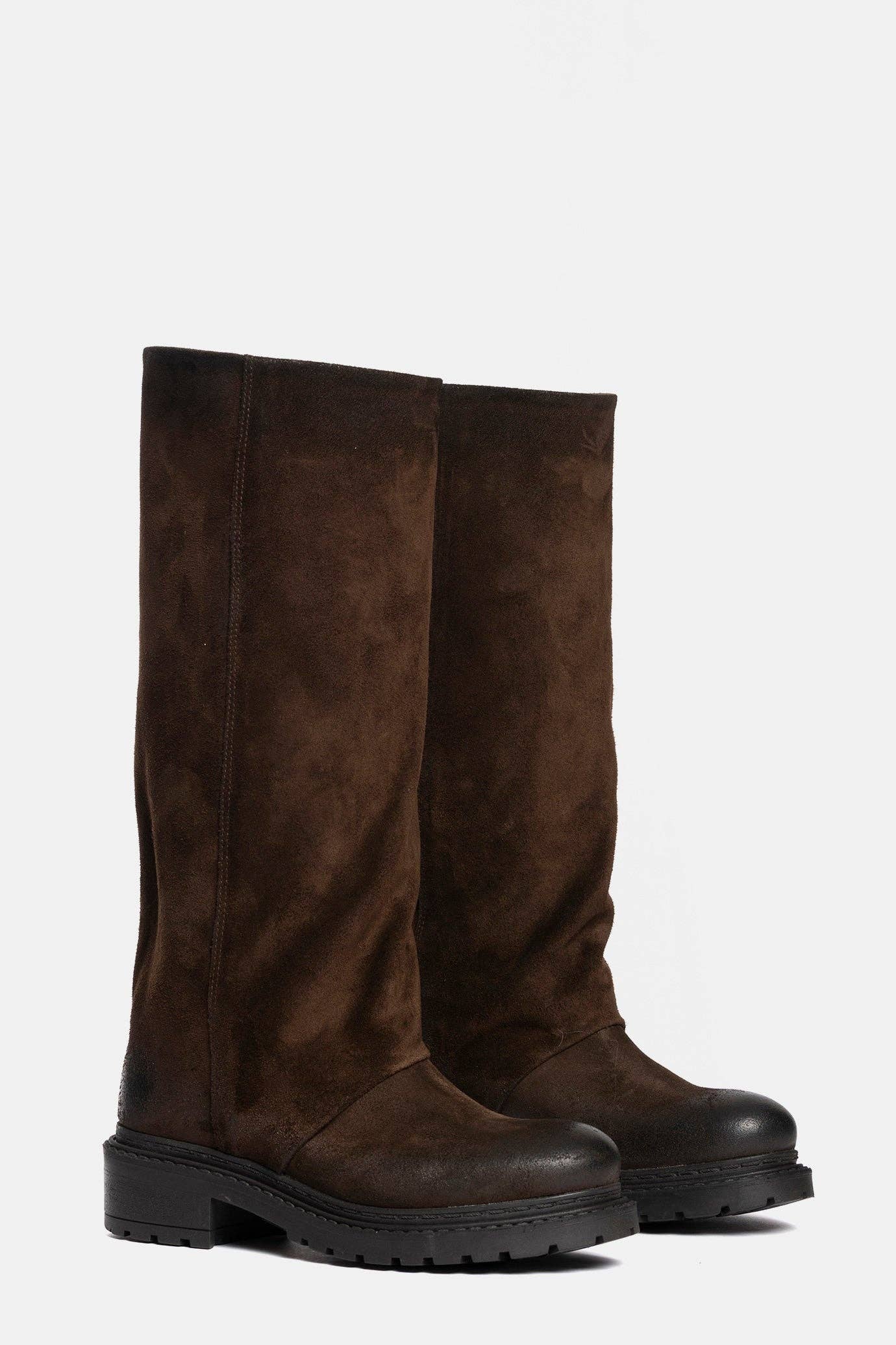 METISSE – Botas - Mulher por atacado – Bota biker de camurça marrom escuro MA9461