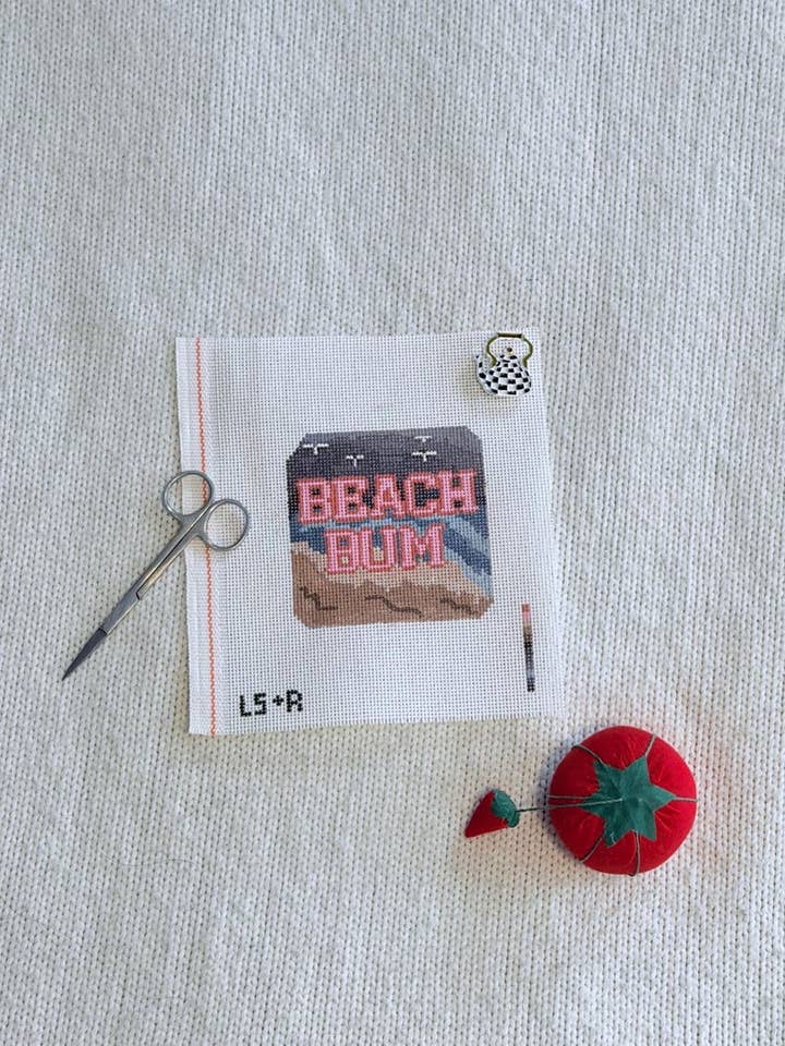 Beach Bum Winter Scene Hand Painted Needlepoint Canvas for wholesale by Lets Stitch Studio