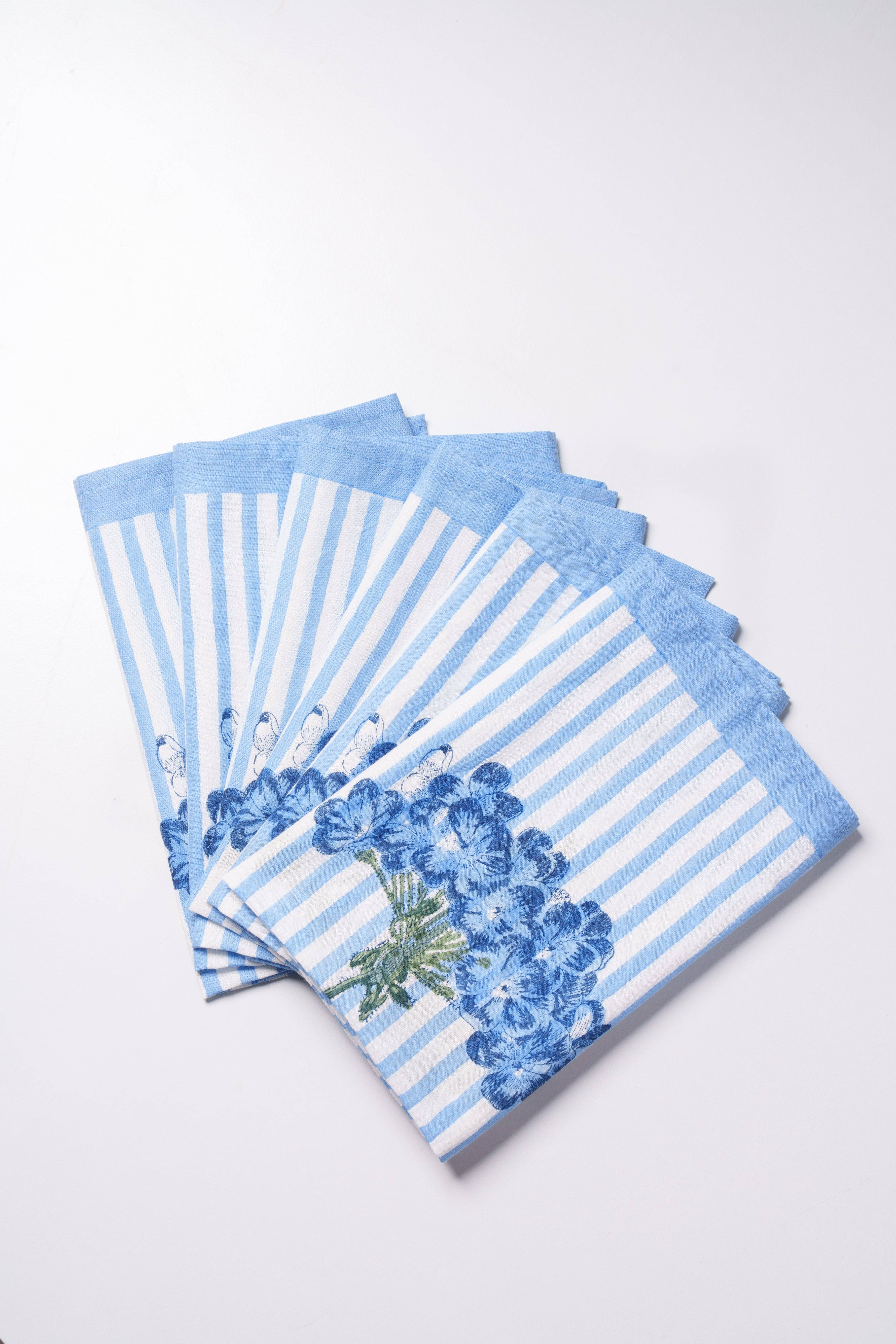 Inner Child - Wholesale Dinner & Cloth Napkin - Blue Hydrangea Blockprint Napkins, Set of 44