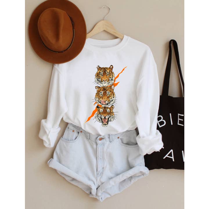 Triple Tiger Strike Graphic Women's Heavy Blend Sweatshirt for wholesale by PINK NABI