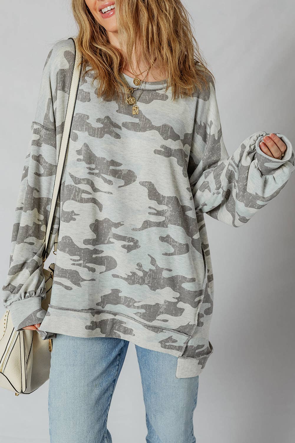 Multicolour Retro Camouflage Exposed Seam Sweatshirt for wholesale on Faire4