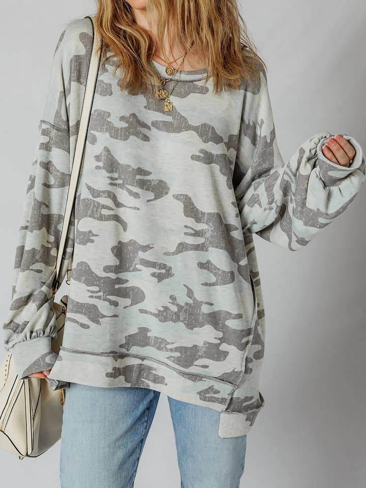 Multicolour Retro Camouflage Exposed Seam Sweatshirt for wholesale on Faire4
