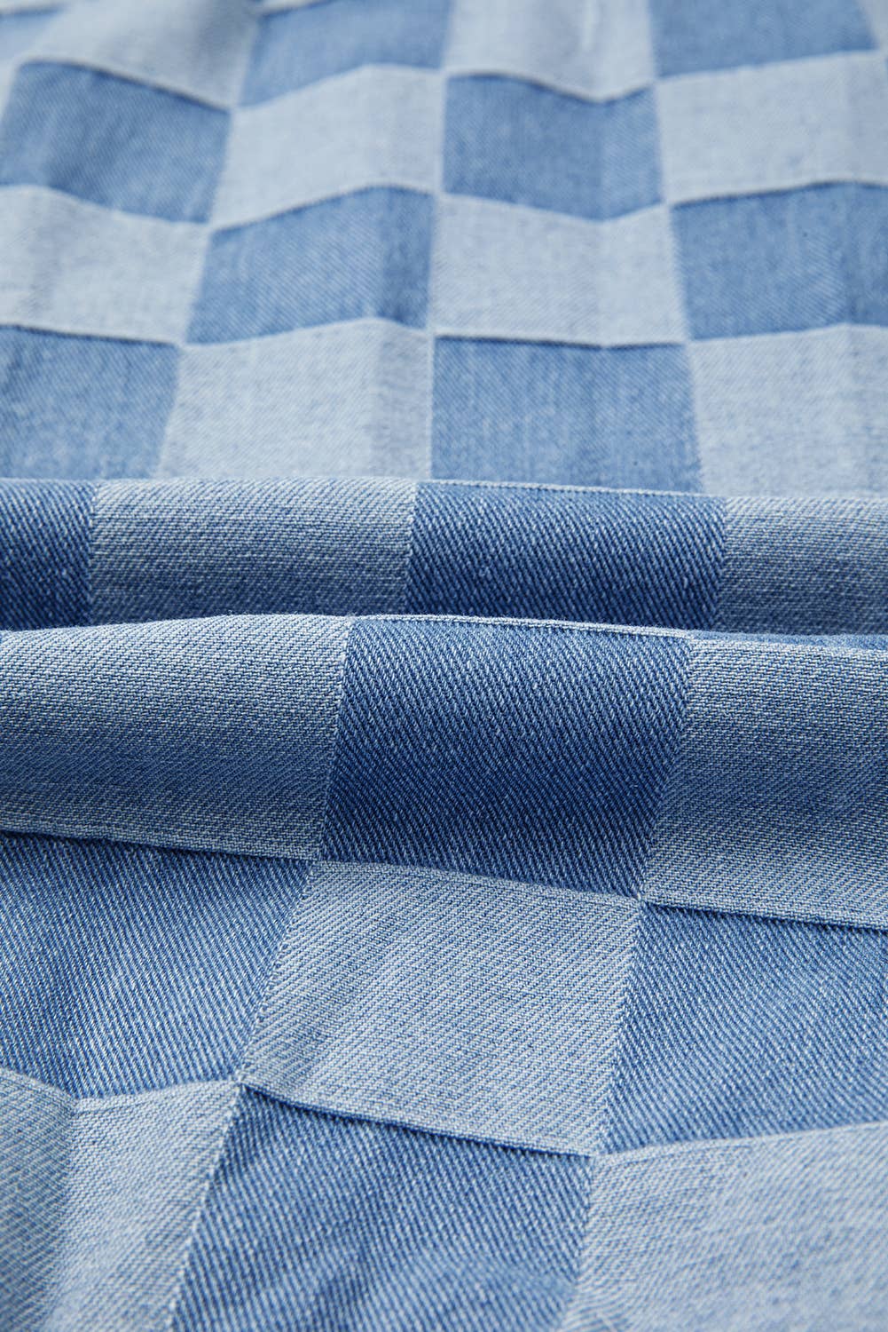 Blue Checkerboard Splicing Raw Detail Oversized Denim Pullover for wholesale on Faire8