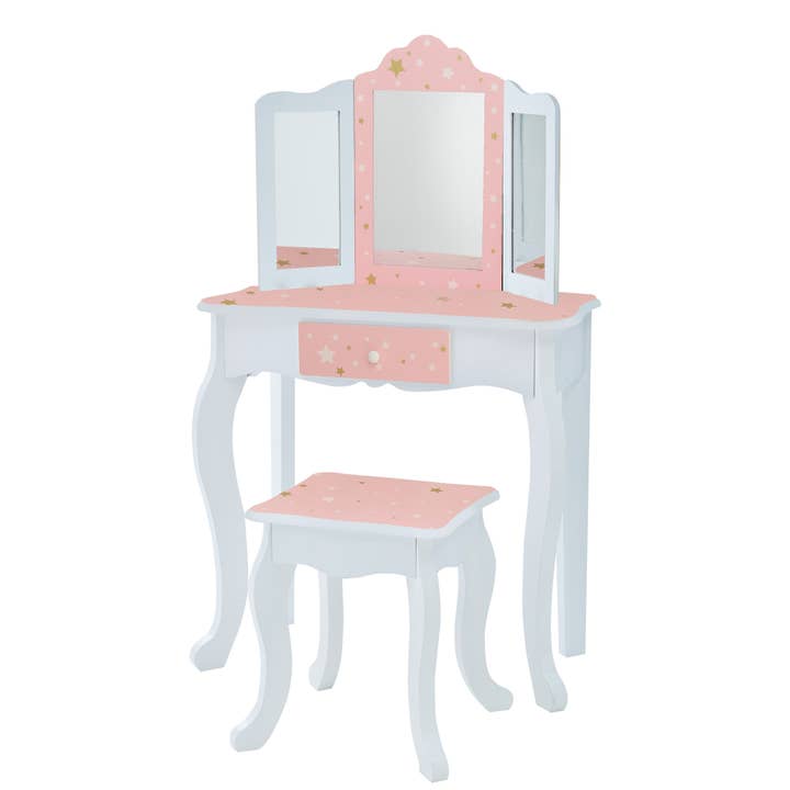 Twinkle Star Prints Gisele Play Vanity Set - Pink/White for wholesale by Teamson
