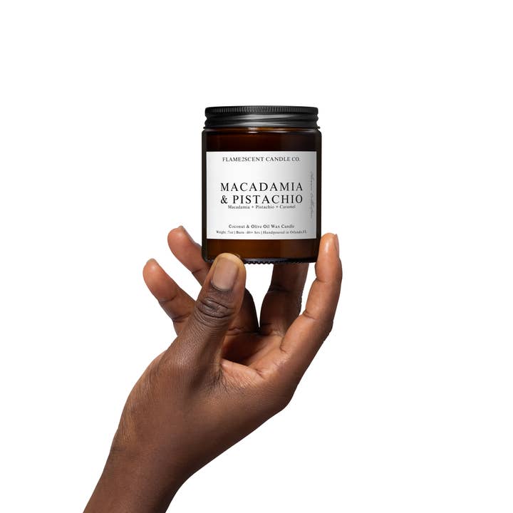 Flame2scent Candle Co. - Wholesale Jar/Filled Candle - Macadamia & Pistachio - 7oz Amber Jar Coconut Wax Candle2