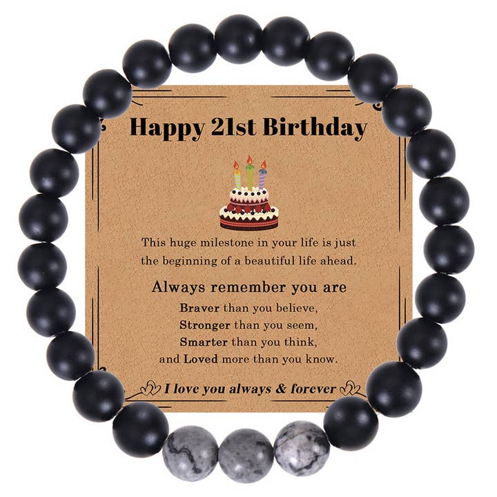Milestone Birthday Gift Bracelet Black Bead Marble Accent for wholesale by Gemscape UK