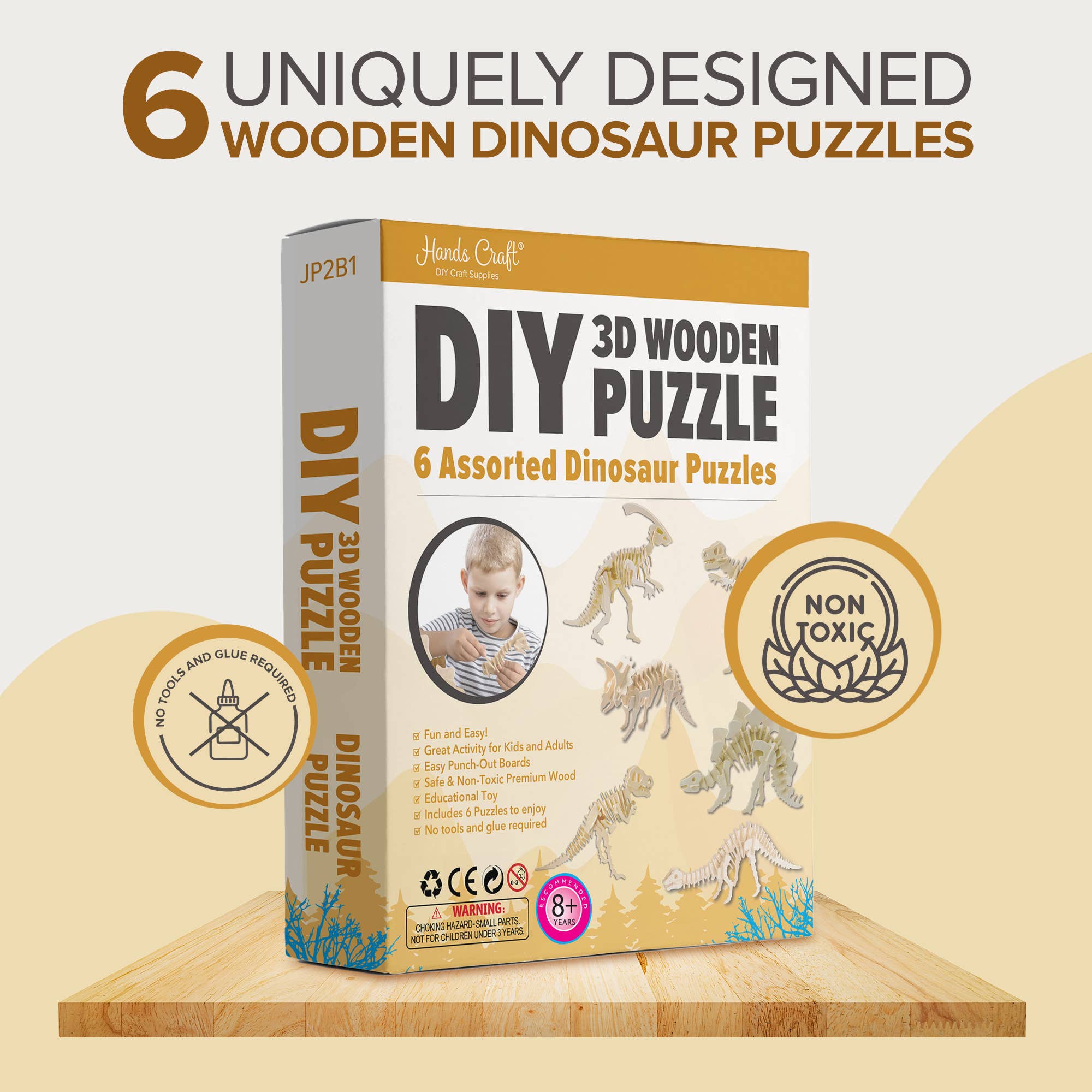 Hands Craft - Wholesale Puzzle - Kids - 3D Wooden Puzzle Bundle Pack: Dinosaur3