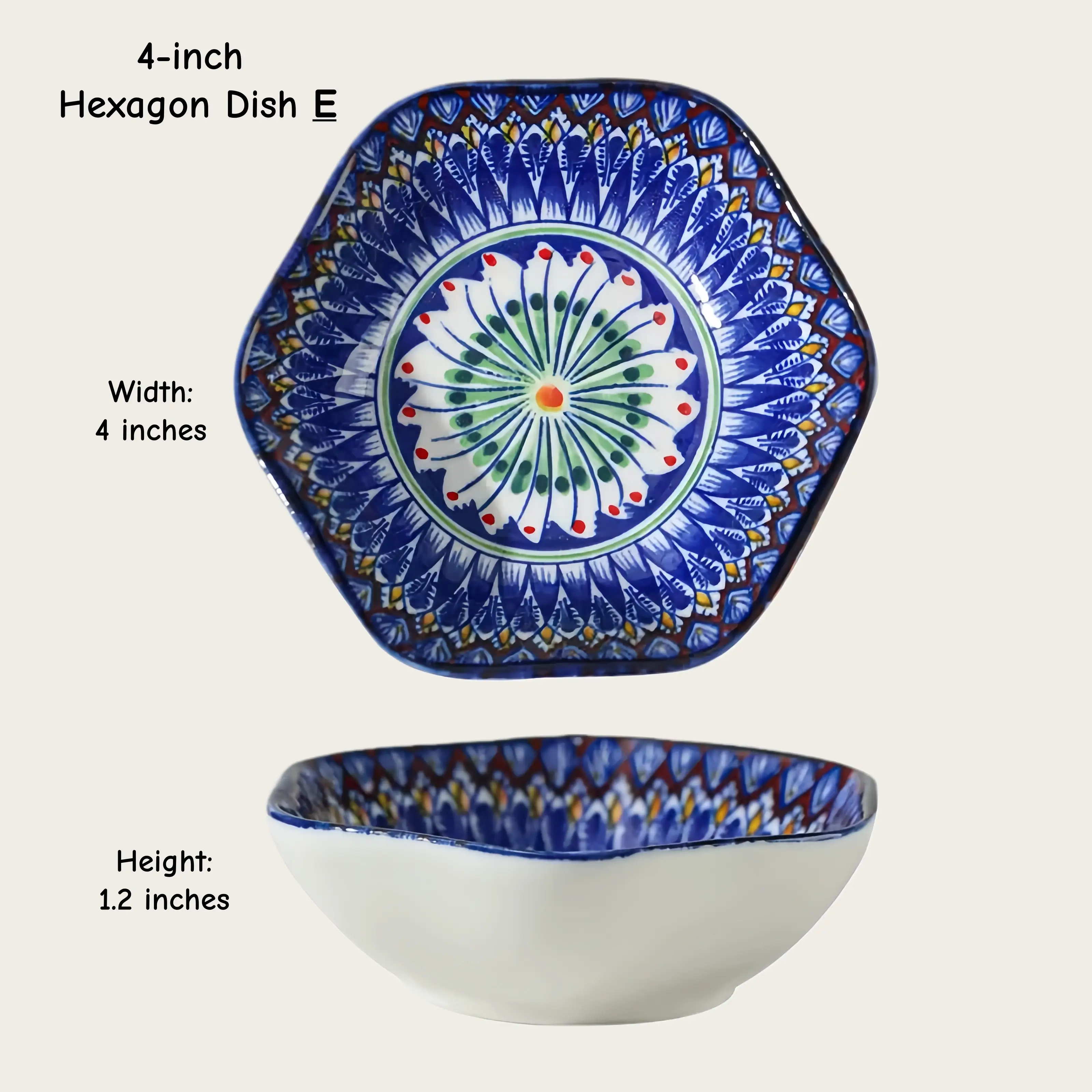 Otterware - Vente Bols à condiments/sauces - Bols en céramique hexagonaux et roses marocains (10 cm)14