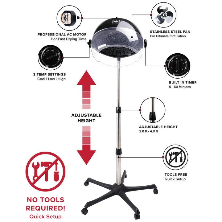 Annie International, Inc. - Vente Sèche-cheveux - Sèche-cheveux à capuche sur pied Hot & Hotter Ceramic Turbo Pro 40001