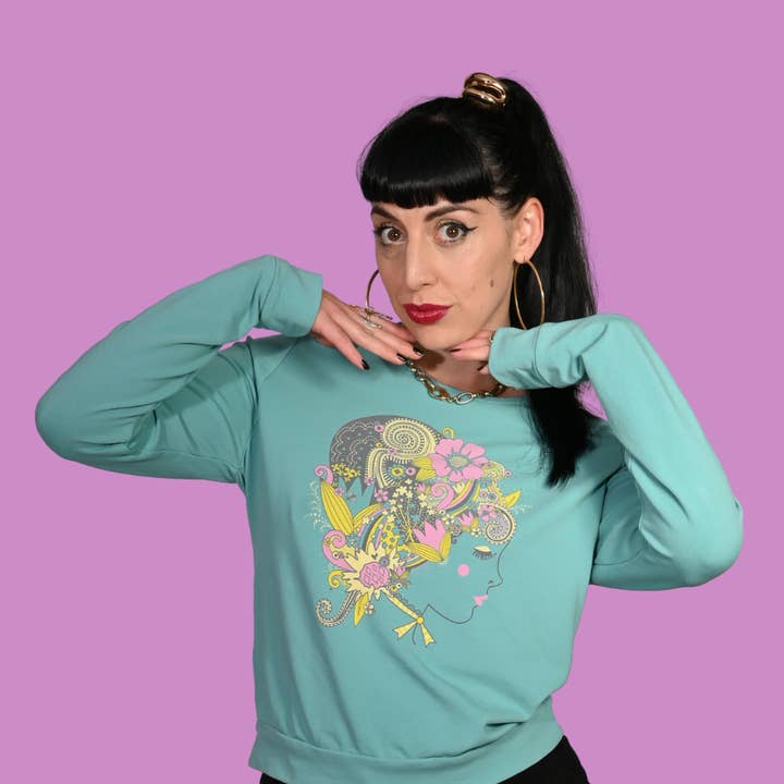 Floral Bouffant Pullover in Catalina Blue for wholesale by Blue Platypus