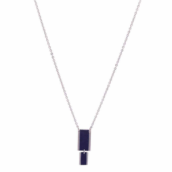 Double Rectangle Leather Inlay Necklace Black for wholesale by Sobo & Co Jewellery