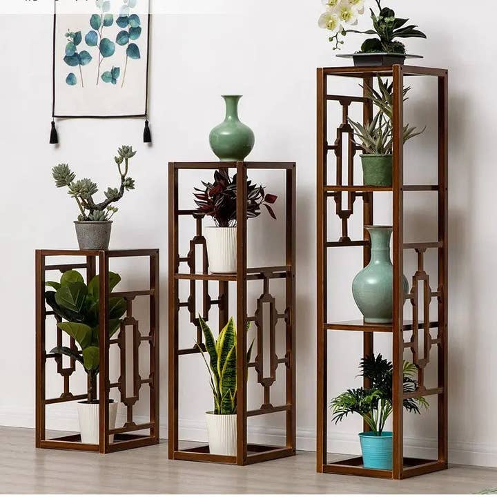 everythingbamboo – wholesale Krukstativ – Premium bambu träväxtställ Dekorationshylla Snidad förvaring Elegant