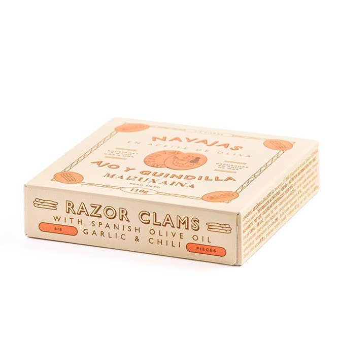 Maruxaina. Razor Clams in Spanish Olive Oil, Garlic & Chili. for wholesale by meDINEterranean