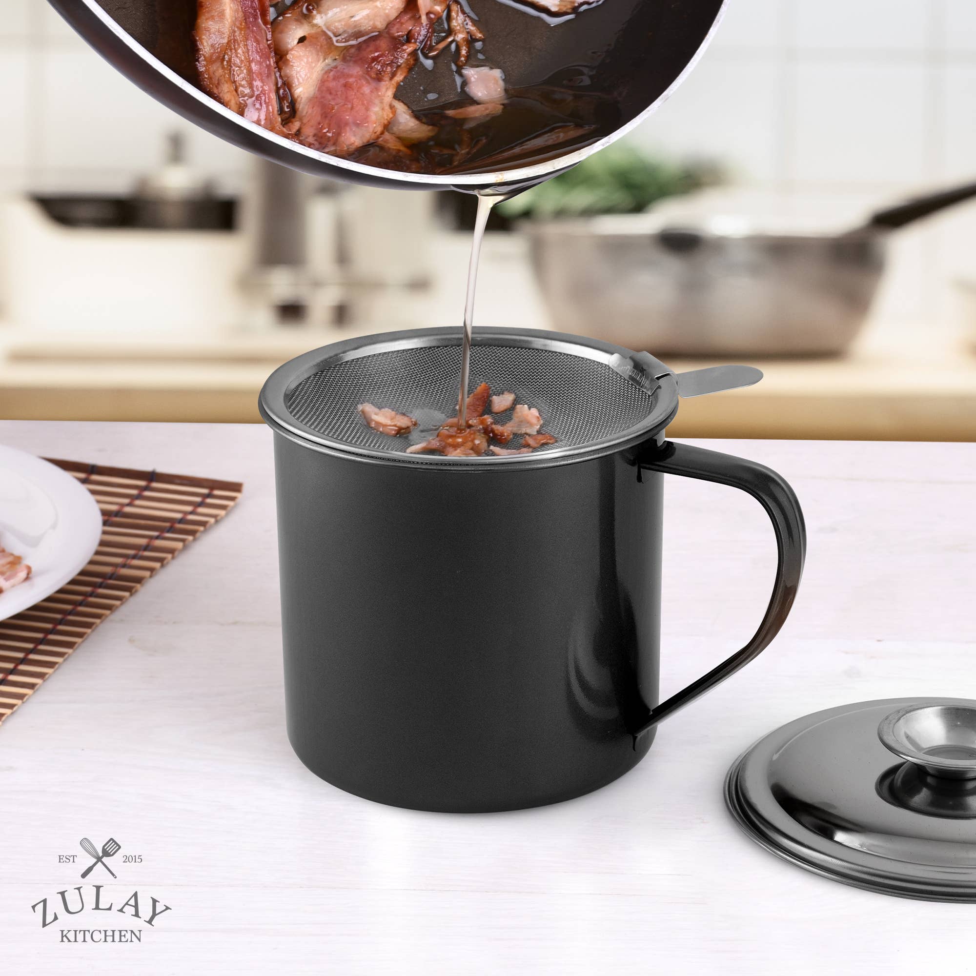 Zulay Kitchen - Wholesale Food Storage Container - Bacon Grease Container With Strainer & Lid - 1 Liter14