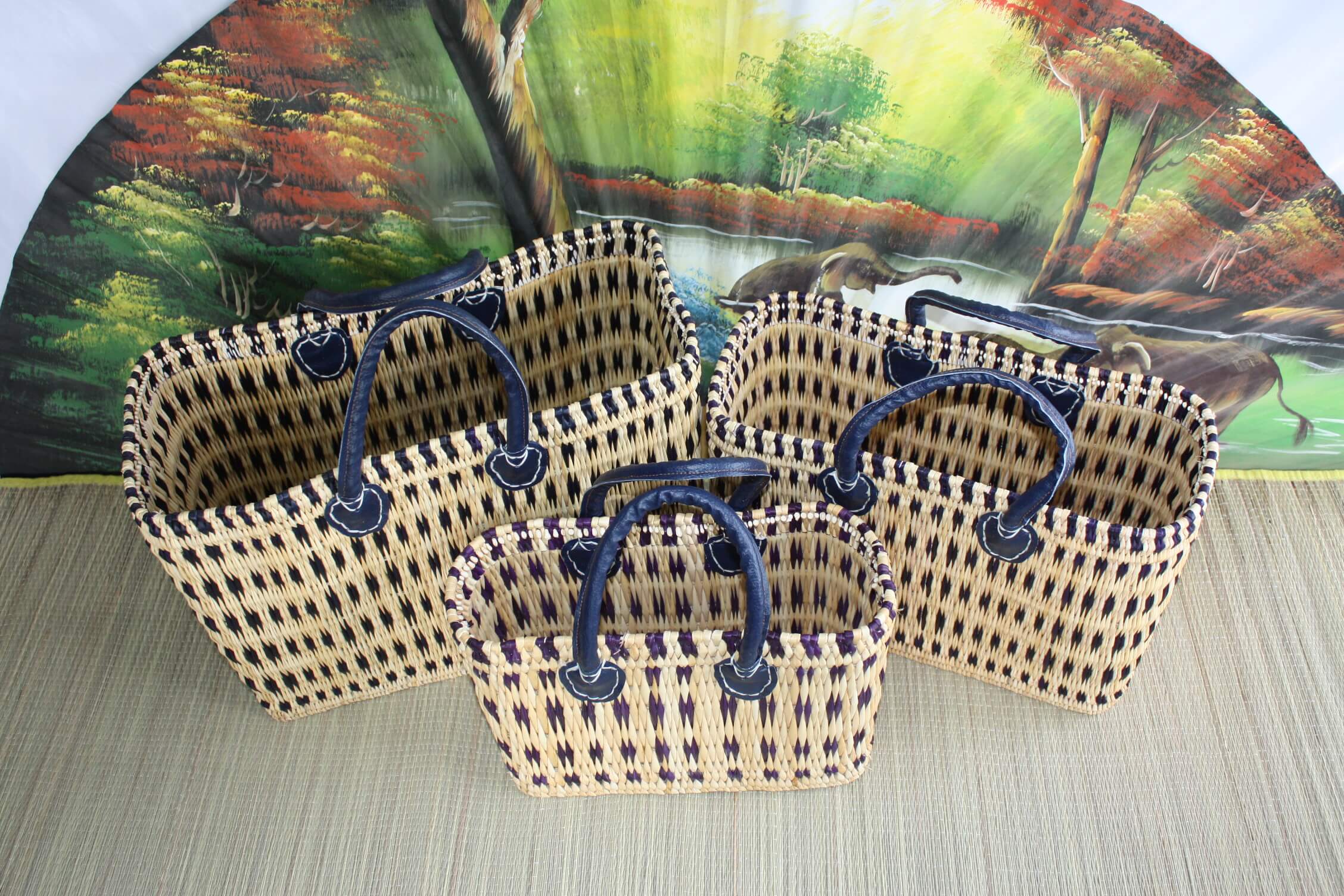 Boutique Huléti - Wholesale Grocery/Shopping Bag - Superb Blue & Natural Basket - Hand woven - tote bag - 3 SIZES - ideal shopping, markets... wicker reed straw5