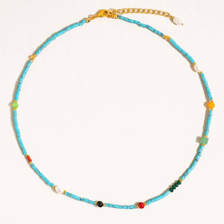 Calise Boho Handmade Blue Turquoise Stone Beaded Necklace for wholesale on Faire