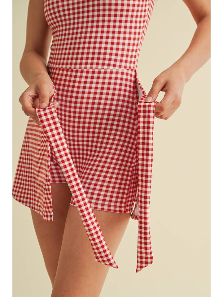 KIMBERLY C - Wholesale Athletic Dress - Women's - Gingham Print Sleeveless Wrap Tie Front Dress 41