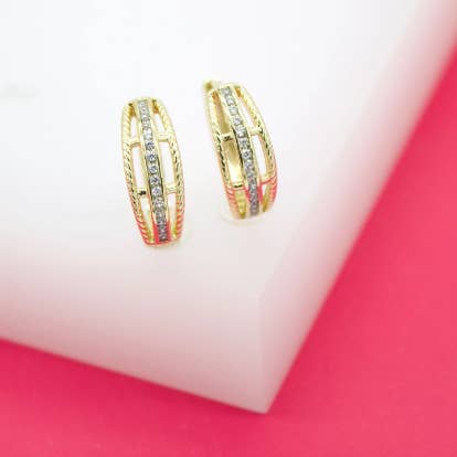 18K Gold Filled Slim Designed Huggies Pave Earrings for wholesale by MIA Jewelry