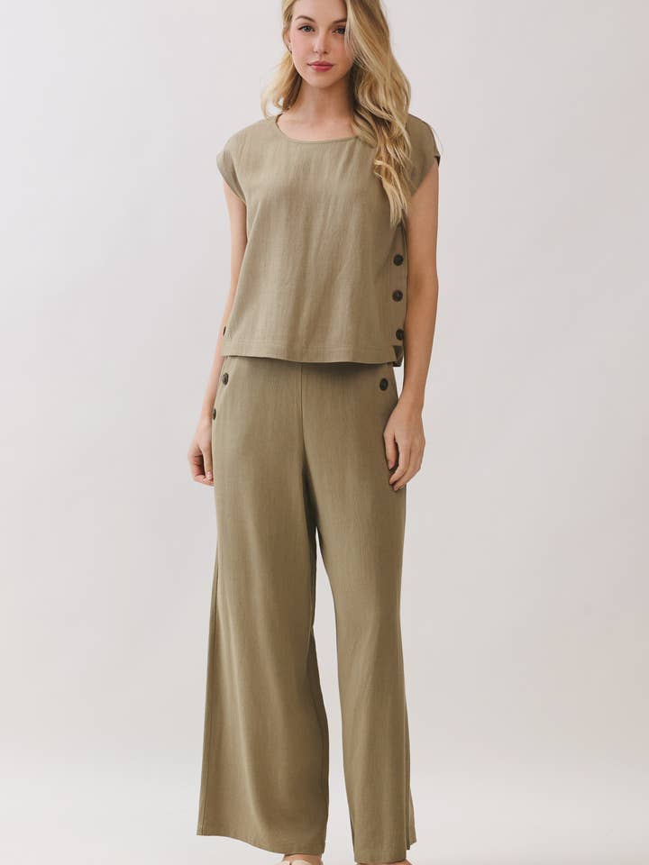 BUTTON DETAIL WIDE LEG PANTS - VJP700040 for wholesale by Final Touch