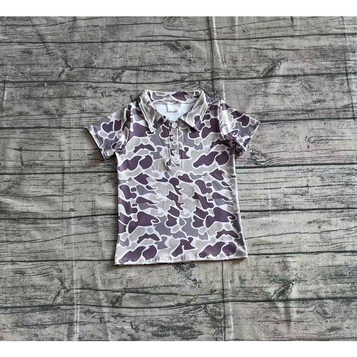 Aier Wholesale - Wholesale T-Shirt - Kids - Baby Boys Short Sleeves Button Gray Camo Polo Shirts Tops