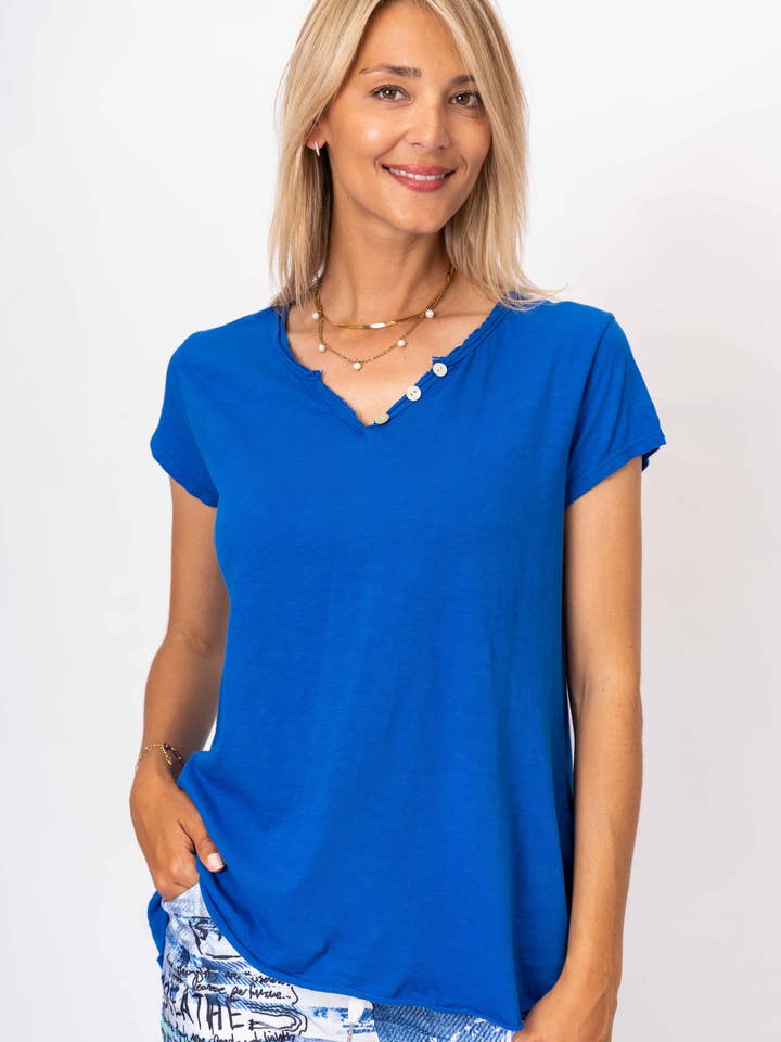 Short Sleeve Shirt w/ Button Neckline for wholesale by Look Mode Usa