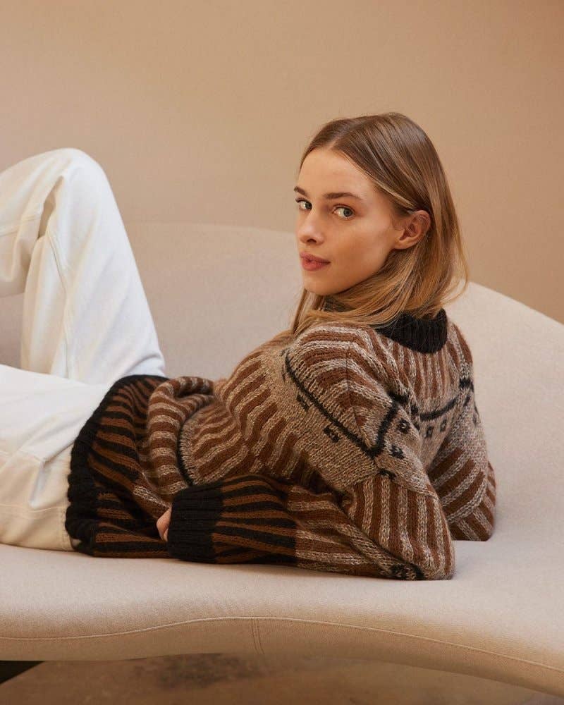 Ethno: Brown Alpaca Wool Sweater for wholesale on Faire1