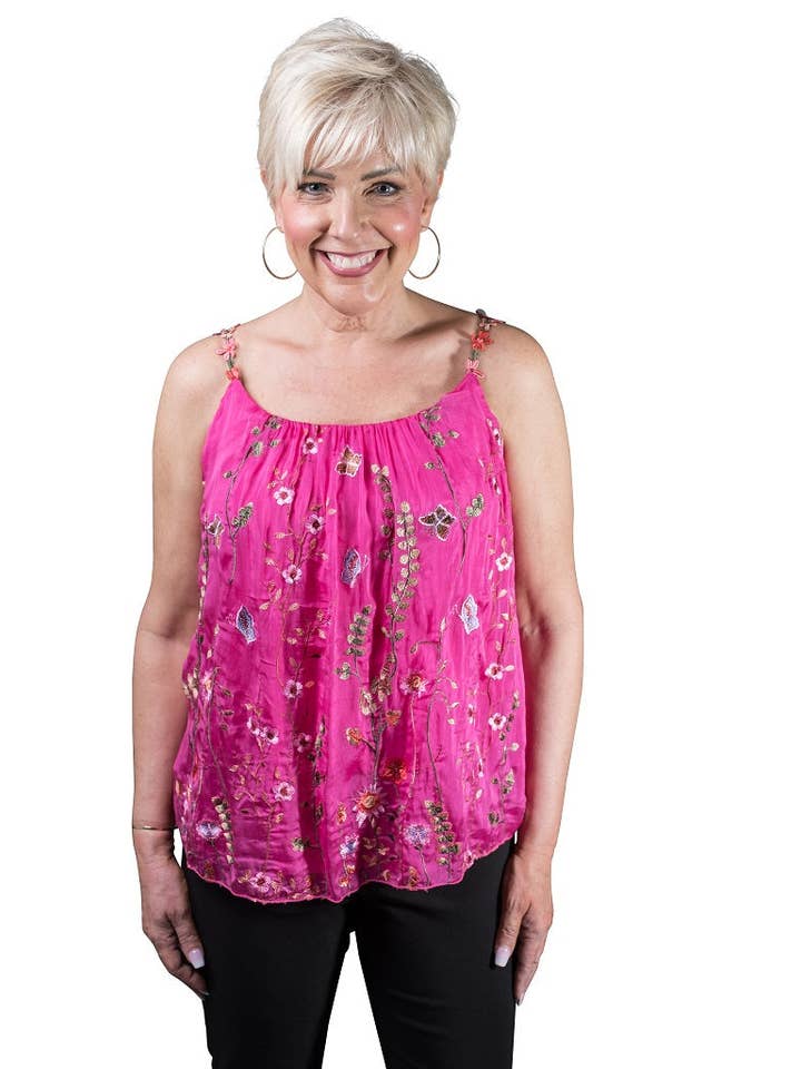 TINA Stephens Italy/Tees By Tina - Wholesale Camisole - Women's - Maria Silk Embroidered Garden Cami (BT202)