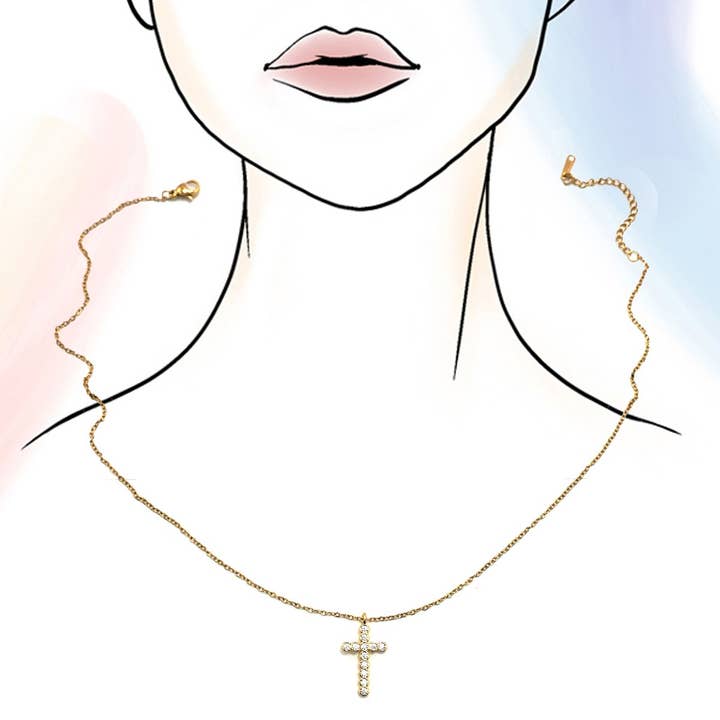 JOSSLYN by wall to wall - Wholesale Pendant/Charm Necklace - 18K STAINLESS STEEL TARNISH FREE CROSS NECKLACE | 40NK94828