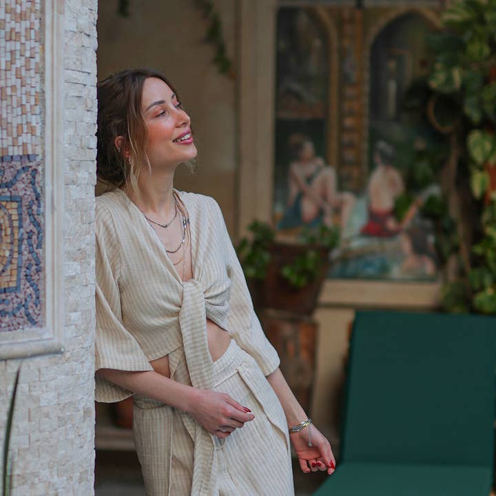 Striped Wrap Crop Top for wholesale by Moa