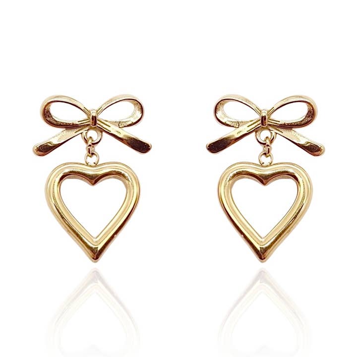 Ribbon Heart Dangling Earrings for wholesale by KIKICHIC