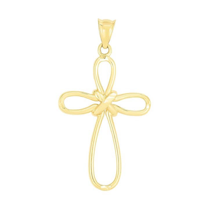 Pingente em cruz com corte de diamante de 33 x 18 mm com acabamento amarelo ouro 14kt por atacado de The Diamond Deal