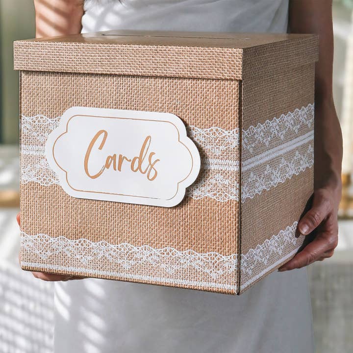 Kate Aspen - Wholesale Party Sign/Banner - Rustic Elegance Wedding and Party Card Box - Burlap and Lace1