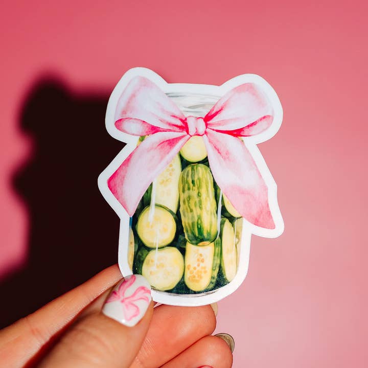 ShopSourSweetener - Wholesale Sticker - Coquette Pickle Jar Sticker, Just A Girl, Trendy Aesthetic