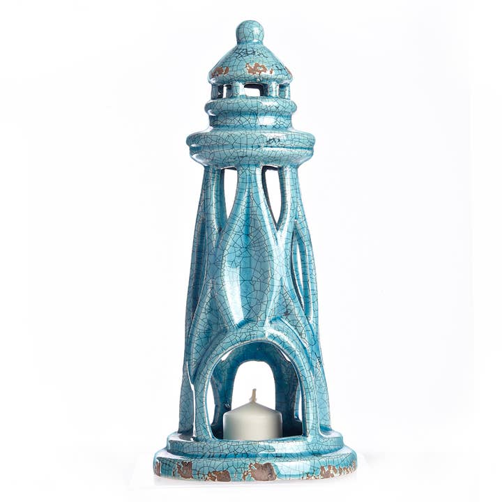 Drew Derose Design - Wholesale Decorative Tabletop Object - Wavy Ceramic Lighthouse Tabletop Décor & Votive Holder2