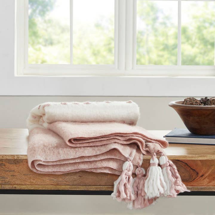 India's Heritage – wholesale Throw blanket – Plush Bell Faux Mohair Throw Blanket I 50"x 70"I Ivory Rose2