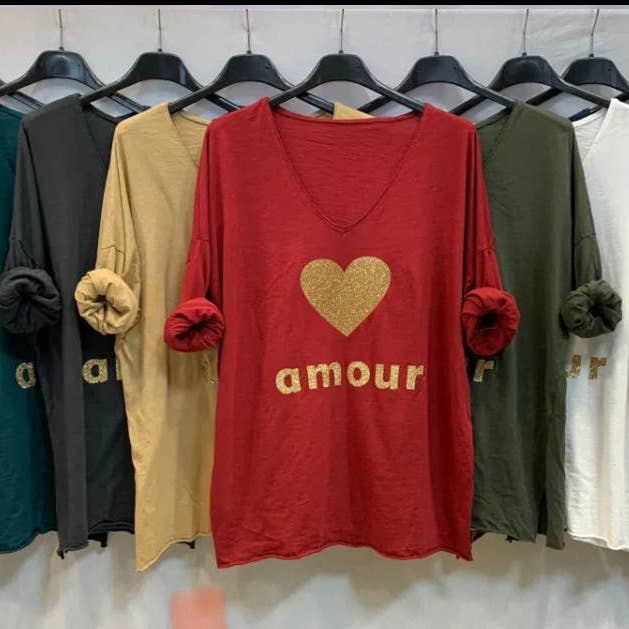 358 One Size AMOUR Strass Cotton Long Sleeves Shirt LOOWIE for wholesale by LOOWIE