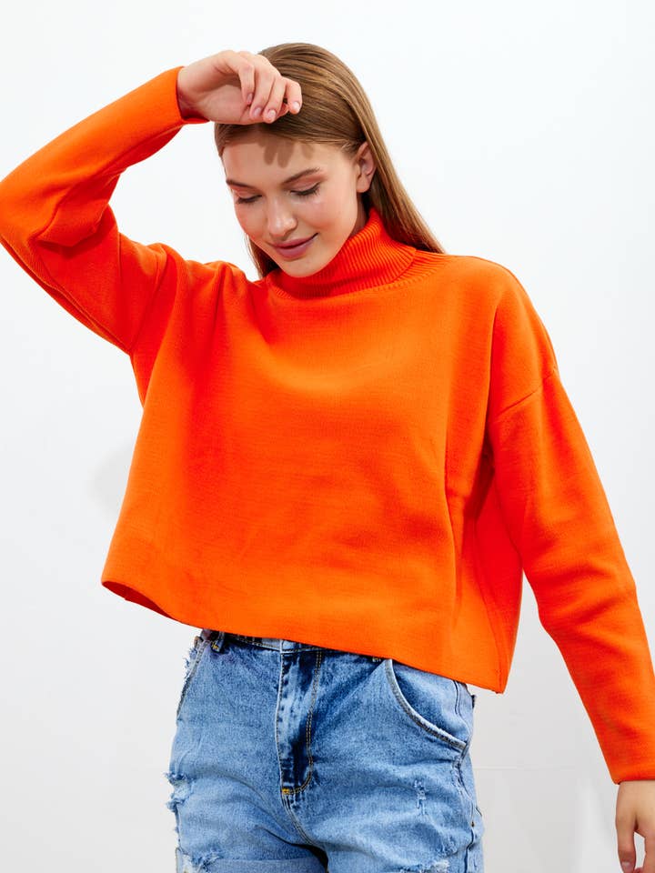 Women's Oversized Solid Color Turtleneck Knit Sweater for wholesale by VAV NEW YORK