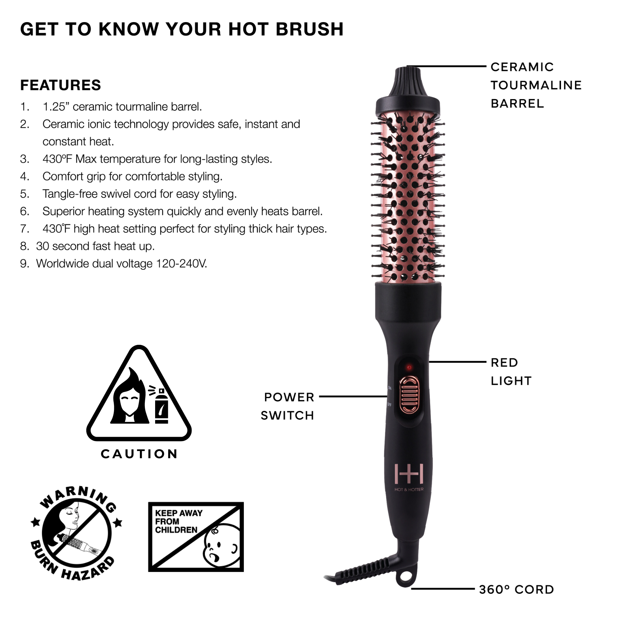 Annie International, Inc. - Wholesale Curling Iron/Wand - Hot & Hotter Tourmaline Ceramic Hot Styling Brush 1.25"5