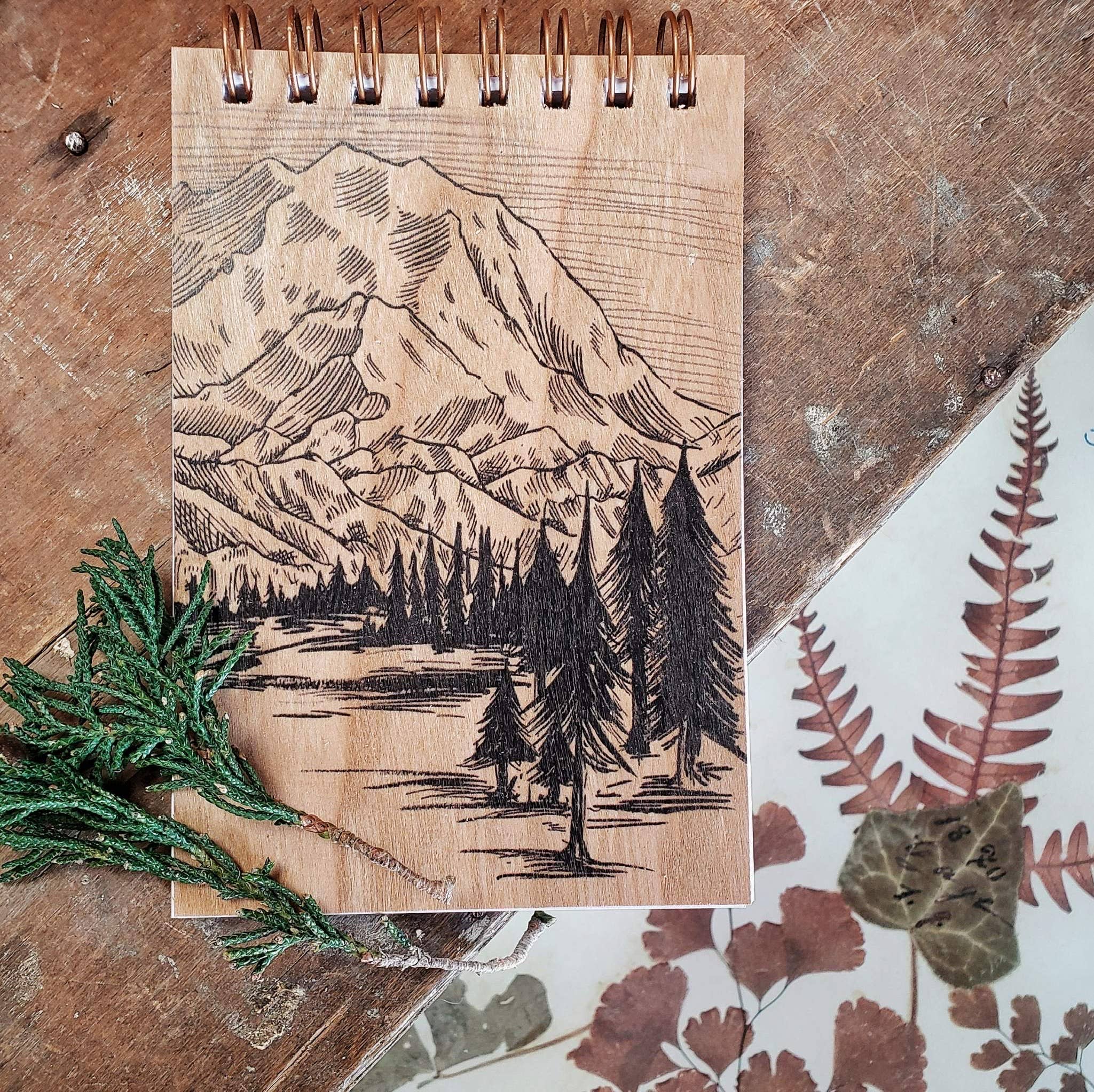Spitfire Girl - Wholesale Notepad - Wood Notepad Mountains Line Drawing1