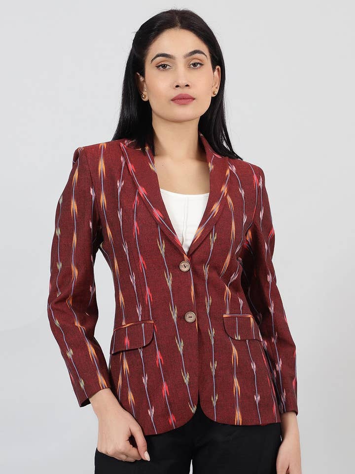 Ikat Red Cotton Blazer (6) for wholesale by INDOPHILIA