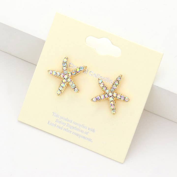 Sensibling Corp. - Wholesale Stud/Post Earrings - Crystal Starfish Stud Earrings