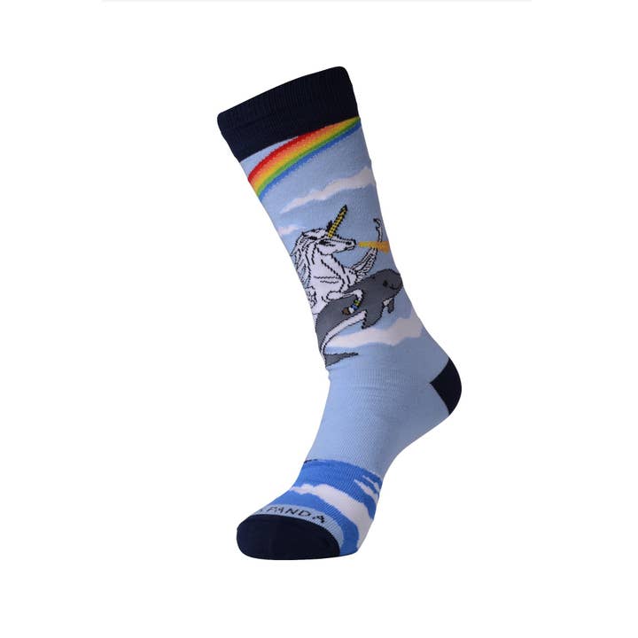 Sock Panda - Wholesale Socks - Unisex - Land of Dreams Socks - Fire Breathing Unicorn on a Dolphin!4