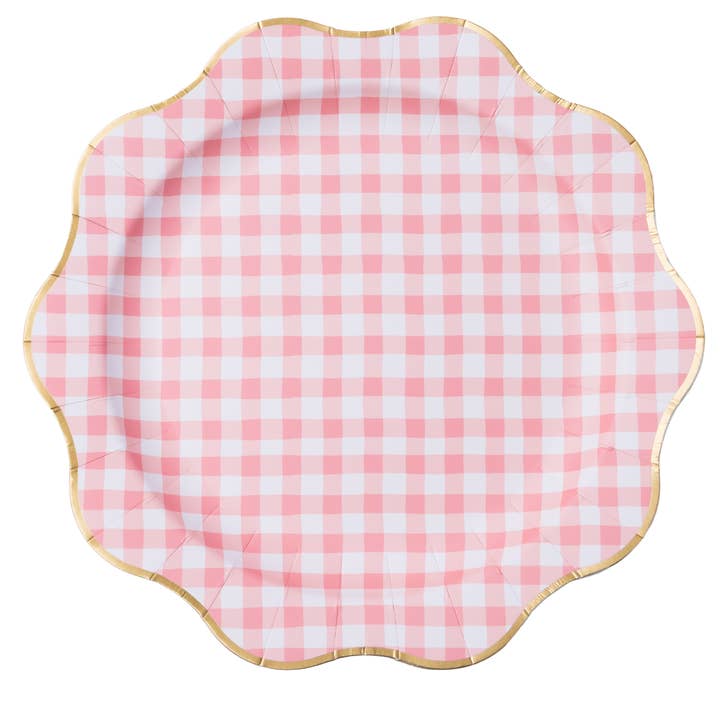 ELEGANT PETAL PINK GINGHAM DINNER PLATES for wholesale by Bonjour Fête