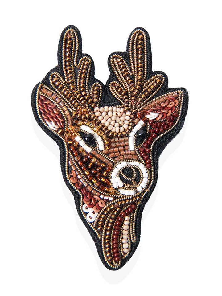 EMBROIDERED BROOCH IN THE SHAPE OF A DEER - BAMBIE for wholesale by Aéle Paris