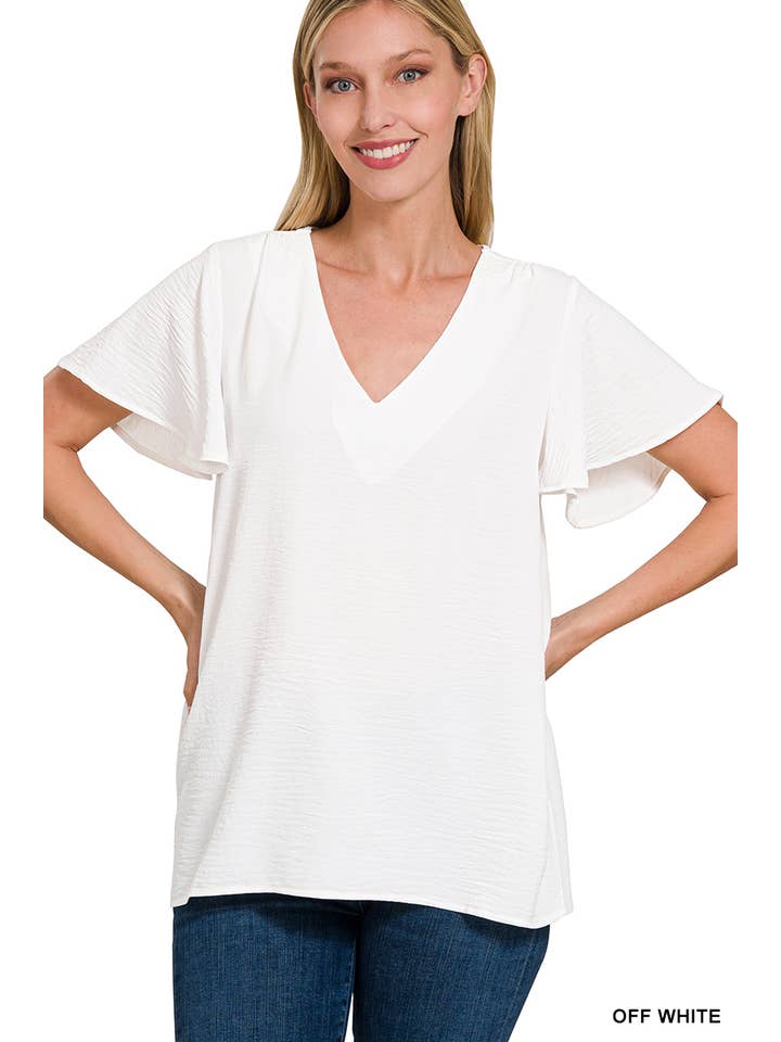 Vanilla Monkey - Wholesale Blouse - Women's - Woven Bubble Airflow Flutter Sleeve Top