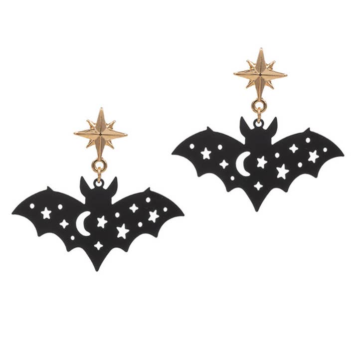 Star Cut Out Halloween Bat Dangle Earrings for wholesale by NY Jewelry House
