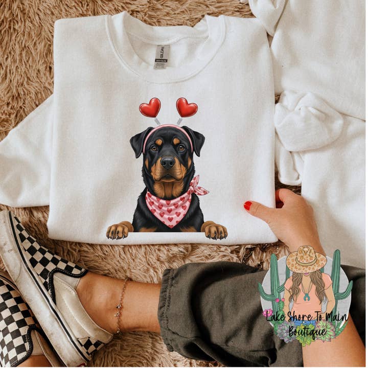 Cute Valentine's day sweatshirt - Valentine Rottweiler for wholesale by Lake Shore To Main